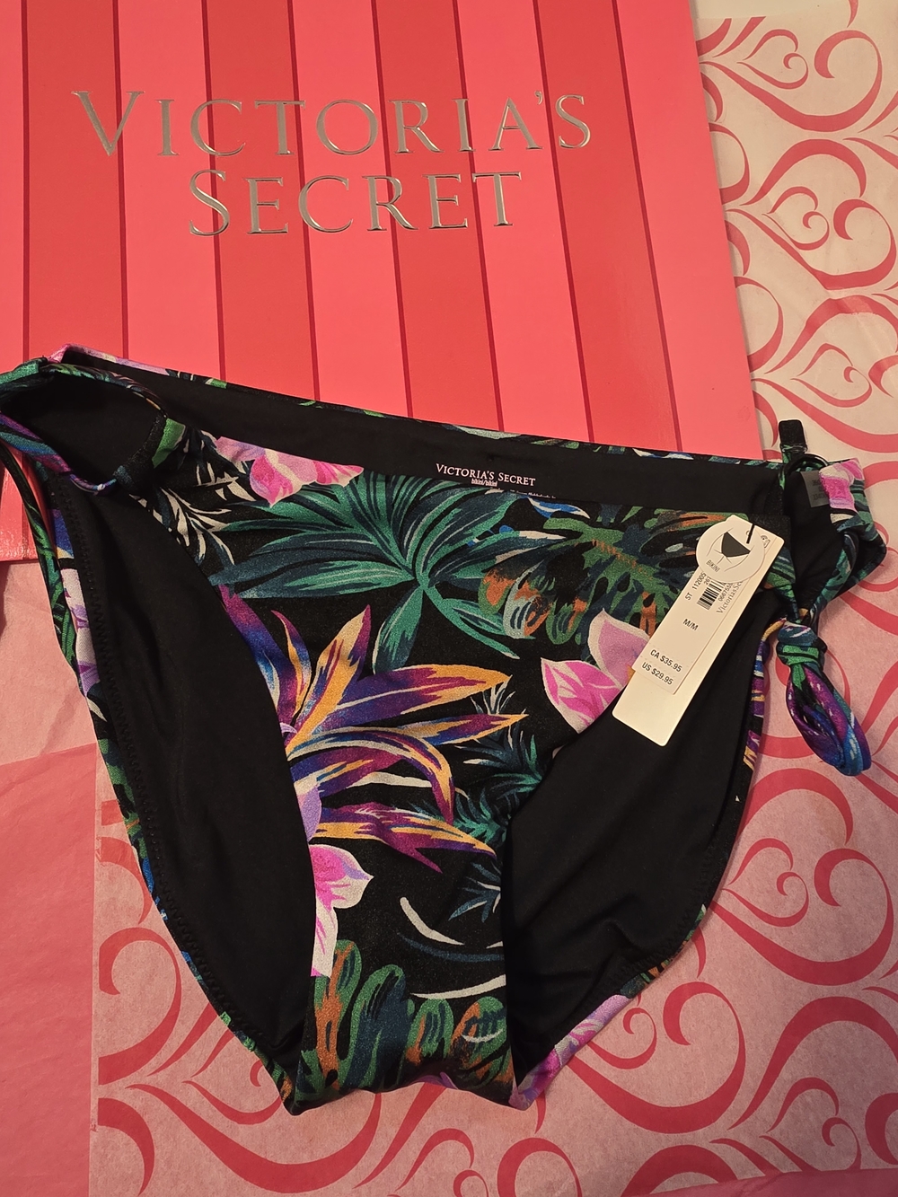 NWT Victoria's Secret Tropical Floral Bikini Bottoms M - Black Multi